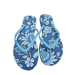 Vera Bradley Flip Flops Blue White Tropics Tapestry Women's Size Large 9-10